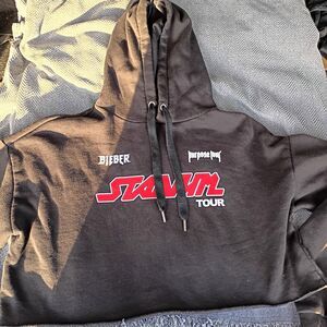 Justin Bieber Stadium Tour Unisex M Black Fleece Pullover Hoodie Graphic